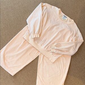 Sonia Rykiel Velour 2 pc Lounge Set- Light Pink w/ Wide Crop Pant